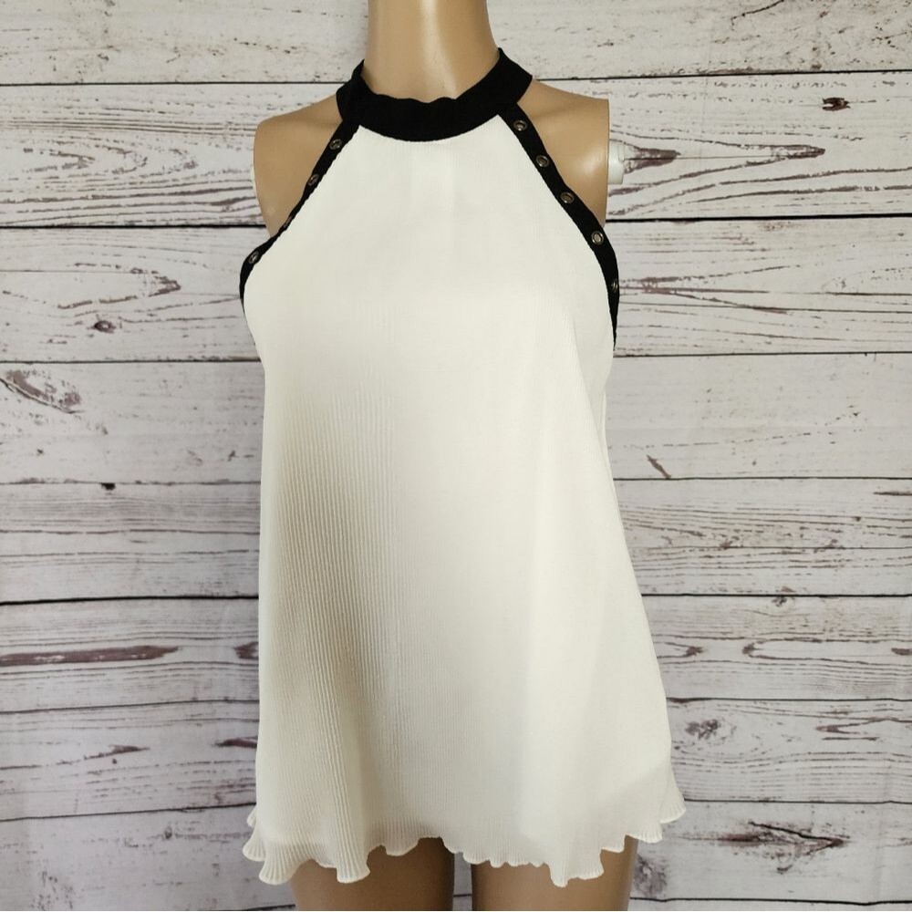 Sugarlips White Grommet Halter Top Contrast Black Trim - Small NWT